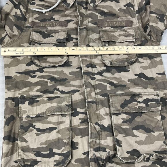 H&M Divided Jacket Mens Large Camo Hooded Military Field Utility Zip 4 Pocket - Picture 4 of 15